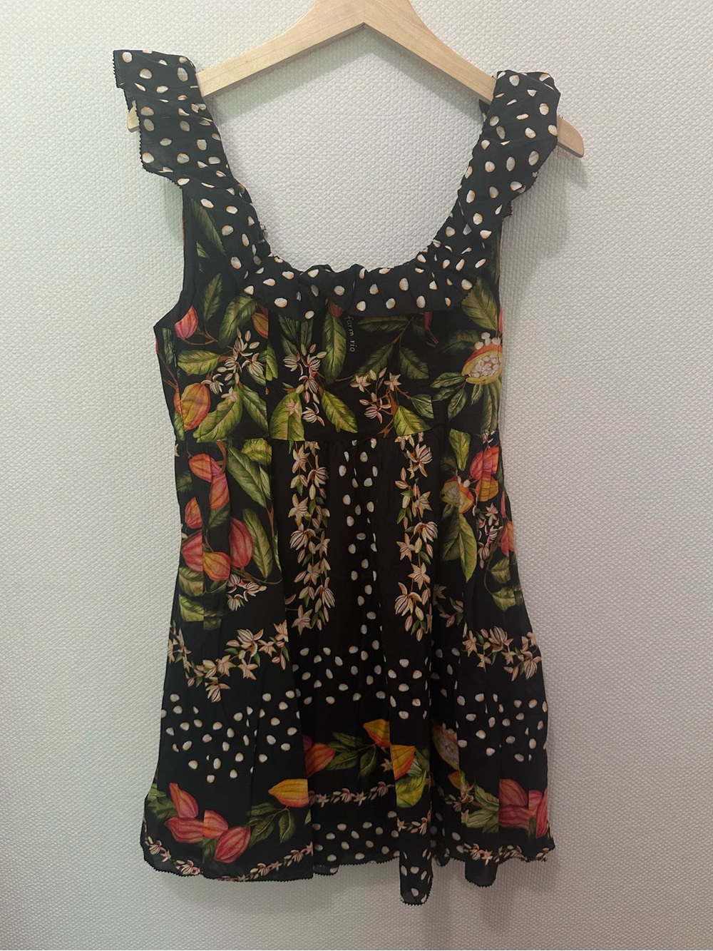 FARM RIO New Cocoa Paradise Mini Dress Ruffle Floral-Border Print NWT sundress - Picture 3 of 5